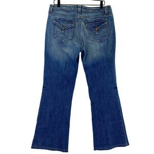 Vintage PureColor Jeans Women's Sz 32 Blue Boot Distressed Pocket Flaps Mid Rise